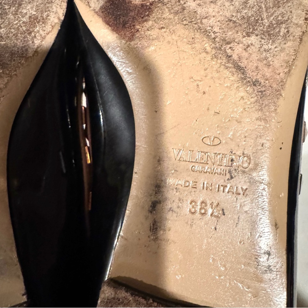 Valentino Garavani Rock Stud Patent Leather Pointed Toe Flats Black 38.5/8.5 - Picture 8 of 8
